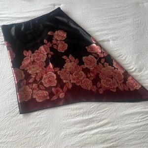Vintage 90s Asymmetrical Silky Satin Floral Whimsy Goth Grunge Y2K Fairy Skirt